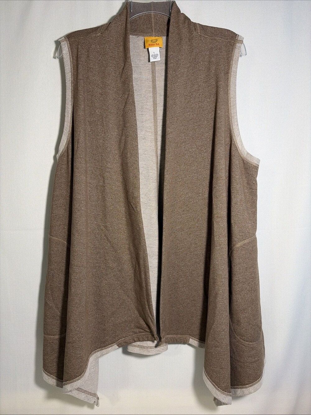 Ruby Rd Women’s Large Draped Open-front Cardigan Vest Brown